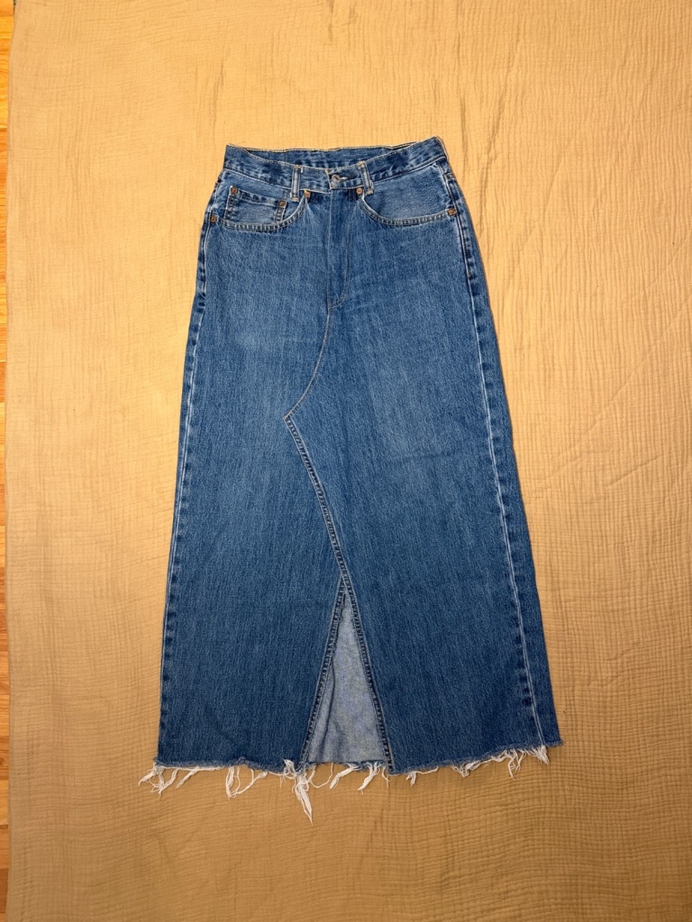 Levi’s High-Waist Asymmetrical Blue Denim Festival Maxi Skirt with Front Slit